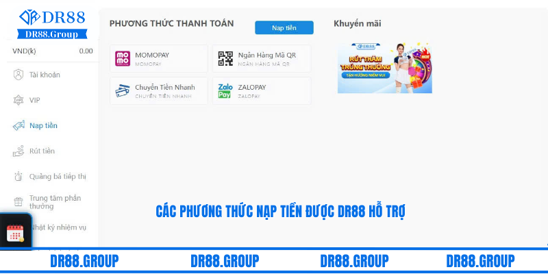 Các phương thức nạp tiền được DR88 hỗ trợ