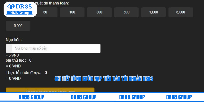 Chi tiết từng bước nạp tiền vào tài khoản DR88