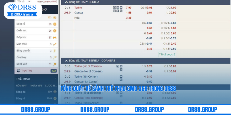 Tổng quát về sảnh thể thao CMD 368 trong DR88
